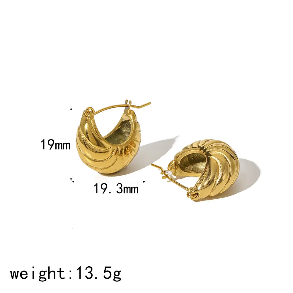 1 par de pendientes de aro con forma de aro de rosca de estilo simple clásico de acero inoxidable chapados en oro de 18 quilates para mujer h5 Imagen2